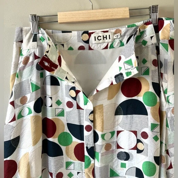 ICHI Geometric Print Maxi Skirt Multicolor Button Front Skirt - Picture 2 of 9